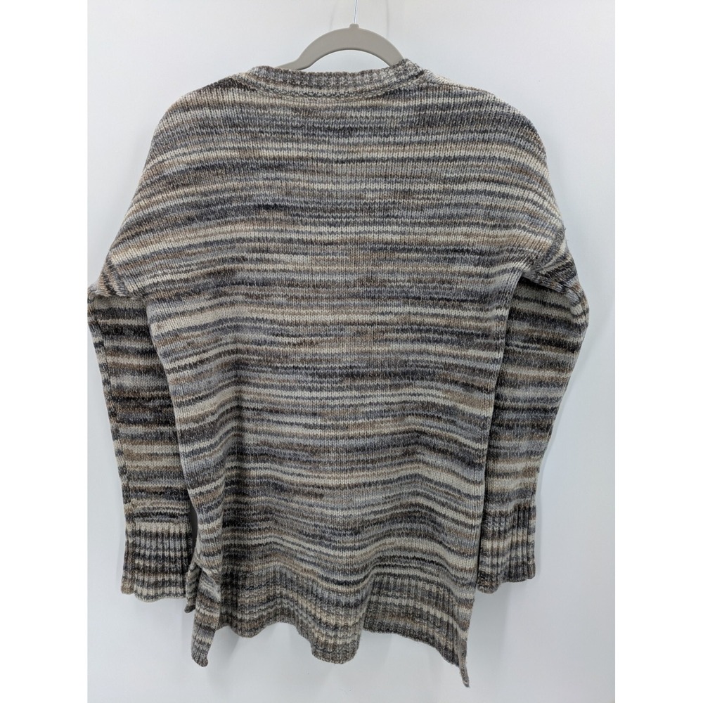 Vince Sweater Women's Size Medium Gray Brown Striped V-Neck Knit Wool Silk Blend - Picture 3 of 7